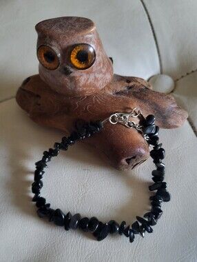Obsidian Gemstone Chip Anklet